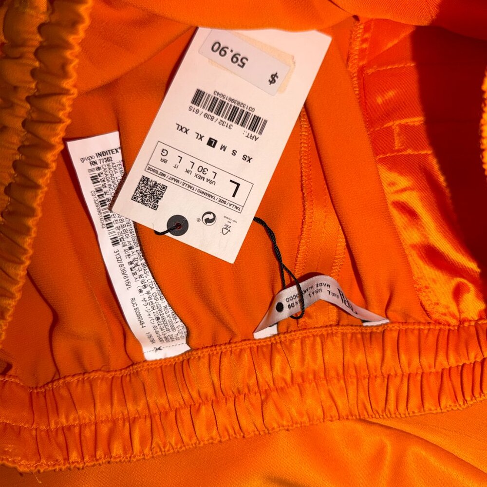 Orange Ostrich Feather Trim Blazer Suit Jacket and Drawstring Pant Suit Zara NWT - Picture 13 of 13